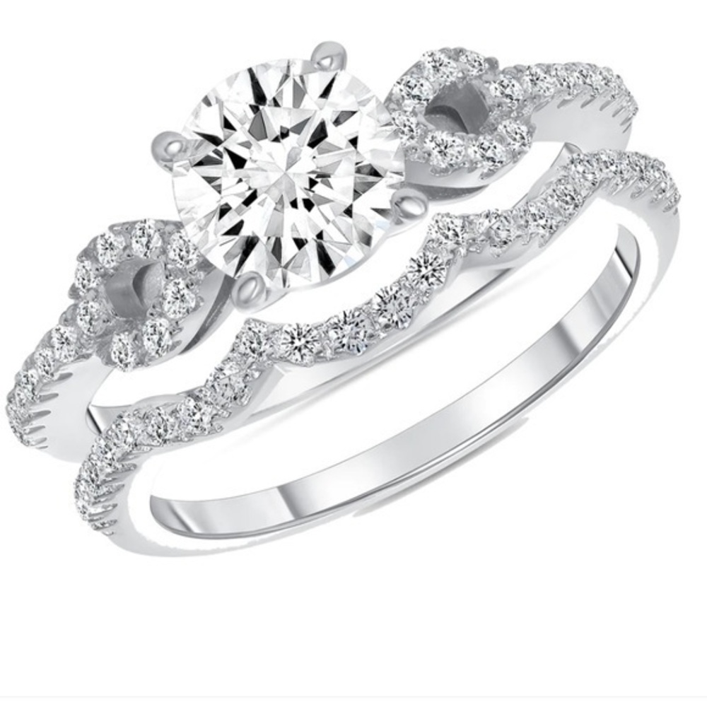 1ct Round Engagement Ring Wedding Band 2pc set
